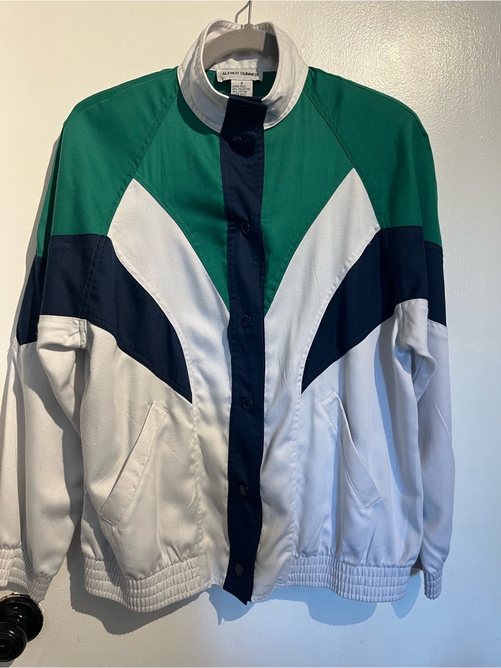 Vintage Alfred Dunner Lightweight Nautical Jacket Large Navy Blue Green 90s Fall